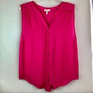 Joie Hot Pink Sleeveless Silk-Blend Button Front Blouse